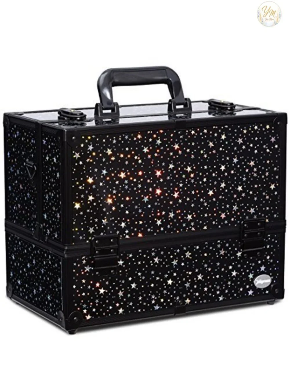 Large Train Case Makeup Organizer with 6 Adjustable Trays, Aluminum Frame, Lock